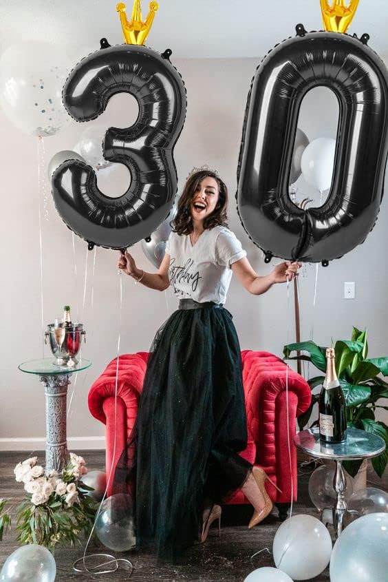 Black Number Balloon 40 Inch, 0 Number Balloons, 10 20 30 40 50 60 100 Numbers Balloon Birthday Decorations, Black Party Supplies for Women Men.