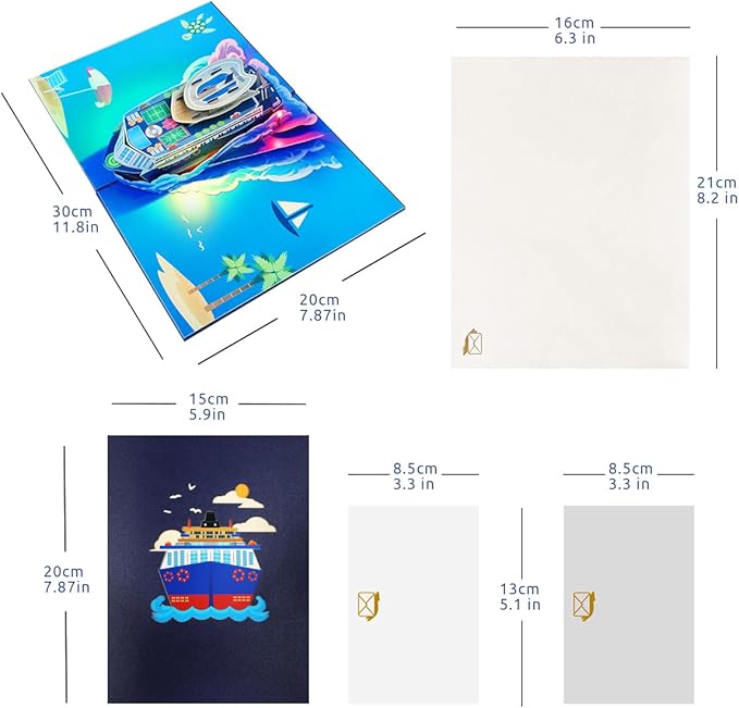 Musical Cruise Ship Pop Up Card, Light & Music Dad Birthday Cards, 3D Father's Day Card, Music Pop Up Birthday Card, Happy Anniversary Card, for All Occasion with Envelope.