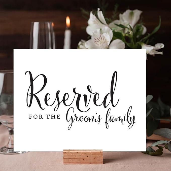 Andaz Press Wedding Party Signs, Formal Black and White, 8.5-inch x 11-inch, Reserved for the Groom's Family, 1-Pack