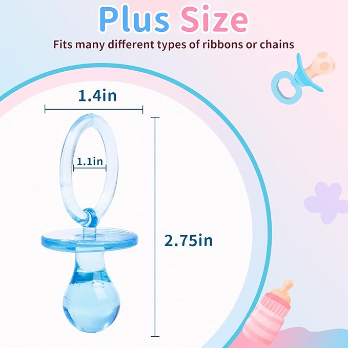Pacifiers for Baby Shower Game, 36 Plastic Pacifiers for Baby Shower Decoration DIY, Large Size Baby Shower Pacifiers, Gender Reveal Party Table Scatter/Hunt Baby Shower Game Props(Blue&Pink, 2.75 in)