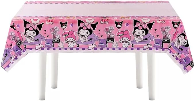 2pcs Pink Cat Tablecloth Cute Anime Themed Party Supplies Tablecover Perfect for Birthday Celebration and Party Decorations (70x42.9 inch) (Pink korm)