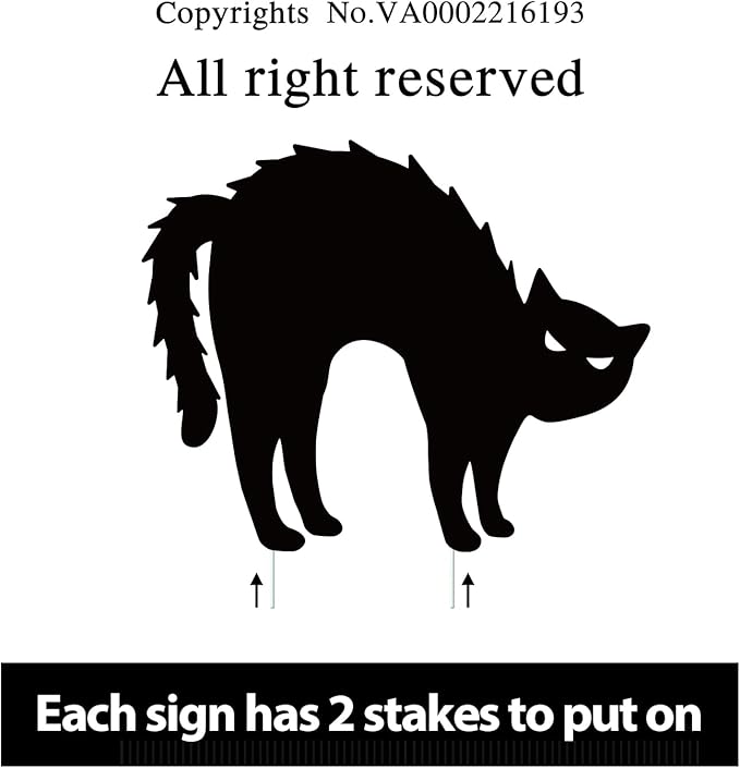 Ivenf Halloween Decorations Outdoor, 6ct Black Cat Decor Yard Signs with Stakes, Scary Silhouette with Glow in Dark Eyes, Corrugated Plastic, Waterproof Lawn Decorations for Kids Family Home Party
