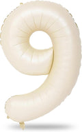 40 Inch Balloon Number 9 Beige, Large Cream Foil Number Balloons Set 0-9, Nude Neutral Digital 9 Helium Balloons for Girls Boys Men Women 9th Birthday Anniversary Graduation Christmas Party Decoration
