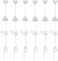 24 Pcs Glitter Bride Cupcake Toppers Silver Bridal Shower Cupcake Picks with Heart Ring Dress for Wedding Engagement Anniversary Party Cake Decorations