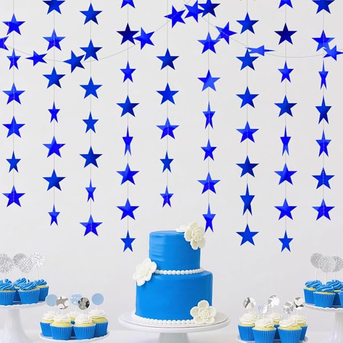 Blue Shining Star Hanging Garland Blue Hanging Sparkling Star Streamer Glitter Bunting Banner Twinkle Backdrop for Wedding Baby Shower Birthday Christmas Decorations 40 Feet
