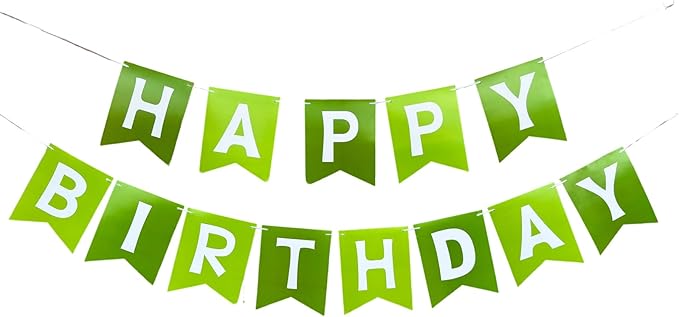 Green Happy Birthday Banner - Hanging Backdrop Sign with White Letters, Happy Birthday Sign Bunting Decorations for Women men Kids Baby Shower Party Supplies (13pcs)