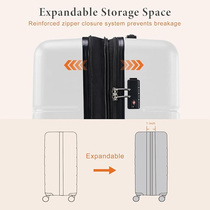 Sweetcrispy Carry on Suitcase, Luggage with Spinner Wheels, Hard Shell ABS, TSA Lock, 20 Inch White