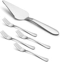 1 Pcs Cake Pie Server and 4 Forks Set for Wedding, Elegant Pizza Slicer Server Set with Stainless Steel Big Serrated Edges, Cake Cutter Pie Spatula for Birthday Anniversary, Silver