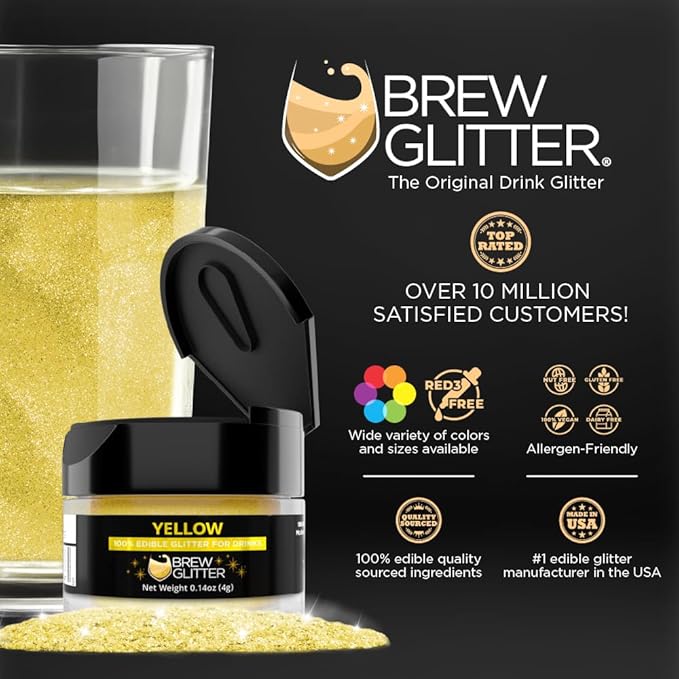 Brew Glitter Edible Glitter for Drinks, Cocktails, Beer, Garnish & Beverages (Yellow, 4 Grams)