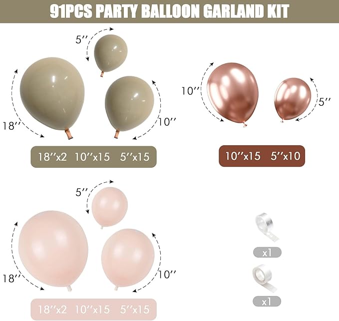Boho Balloon Arch Double Stuffed Blush Nude Rose Gold Boho Balloon Garland Kit Rosegold Beige Peach Brown Cream Latex Balloons for Baby Bridal Shower Engagement Birthday Wedding Boho Party Decorations