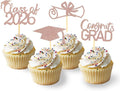 2026 Graduation Theme Cupcake Toppers Glitter Class of 2025 Graduation Cap Diploma Cupcake Picks - Set of 24 (Rose Gold2)