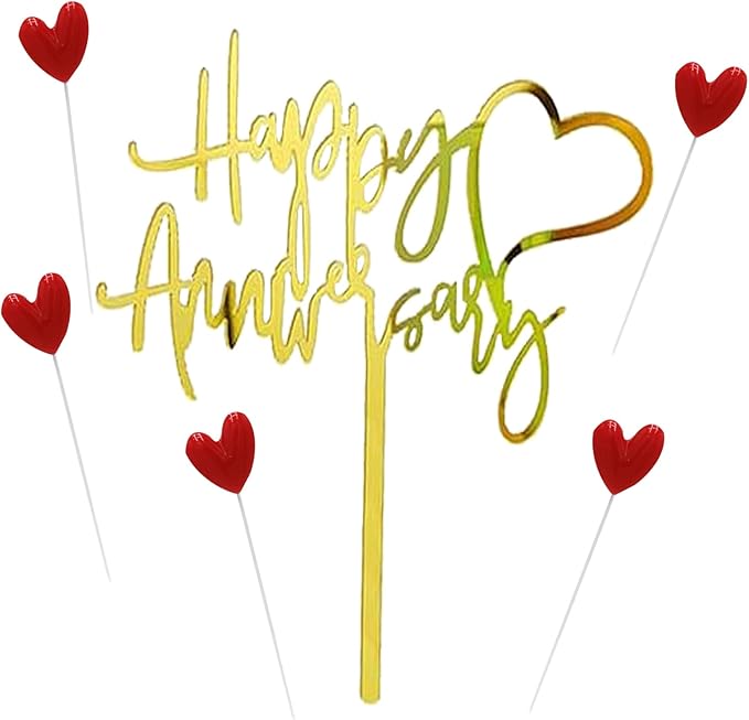 Happy Anniversary Cake Topper Happy Anniversary Cake Decorations for Party Decorations (one gold heart)