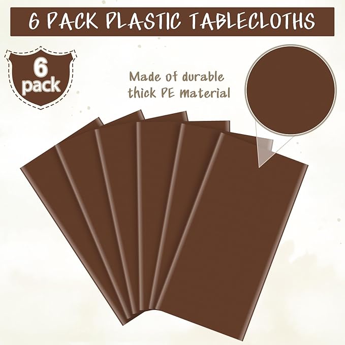 6Pcs Brown Plastic Tablecloths for Rectangle Tables,Disposable Chocolate Table Cloth,Waterproof Tan Table Cover for Fall Thanksgiving Harvest Birthdays Weddings Party Decorations,54 x 108 Inch