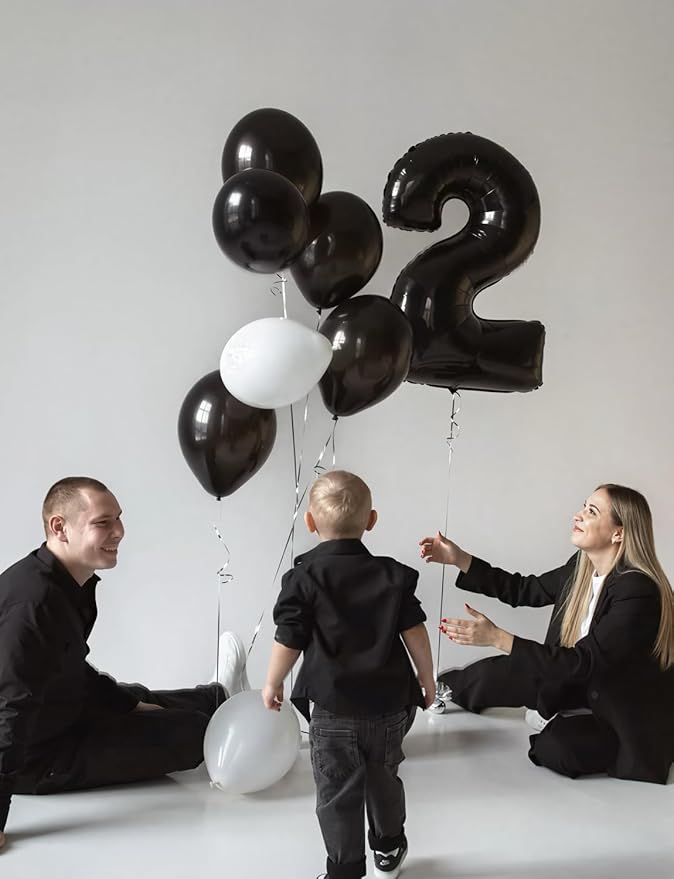 Black Number 2 Balloons – 40 Inch Giant Foil Number Balloon, Black Number Balloon for Men Women Boys Girls Birthday Graduation Anniversary Party Decorations