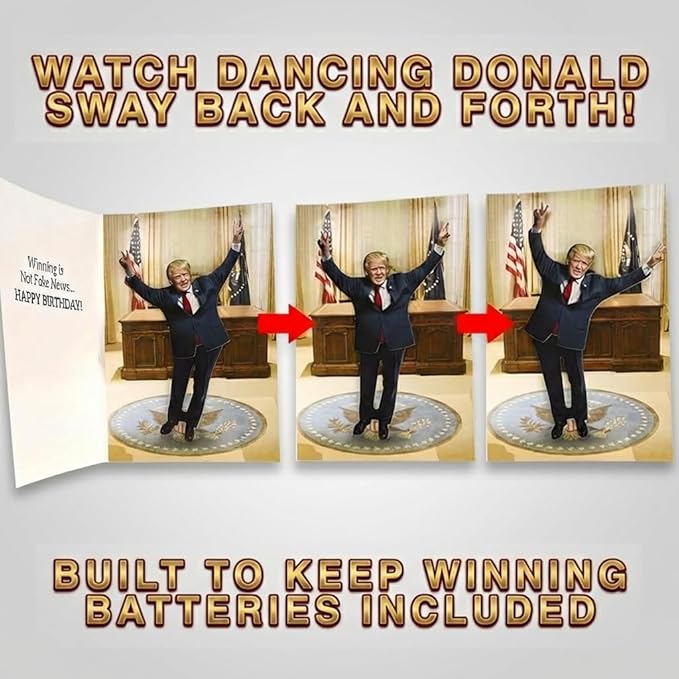 Talking & Dancing Donald Birthday Card - Pop-Up 3D Figure Moves & Plays Real Voice - Funny Trump Card for Him, Her, Dad, Brother - Hilarious Gag Gift with Music & Motion, Envelope Included