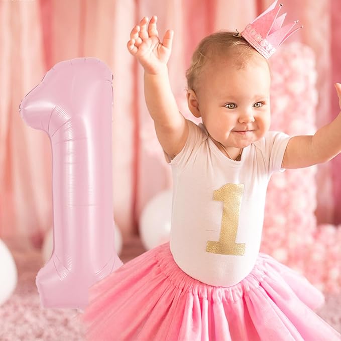 TONIFUL 40 Inch Pastel Pink Number 1 Balloon Balloon Big Pink Digital 1 Balloon for Girl's Birthday Party Wedding Bridal Shower Engagement Anniversary Photo Shoot Supplies