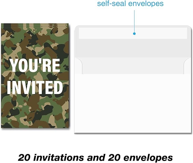 Soiceu Army Birthday Invitations Army Boys Party Invites with Envelopes Set of 20