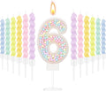 MTLEE Number 6 Birthday Candle with 12 Pcs Spiral Candles for Girls Macaron Pastel Rainbow Unicorn Pink Cake Topper for Sweet Theme Party Decoration