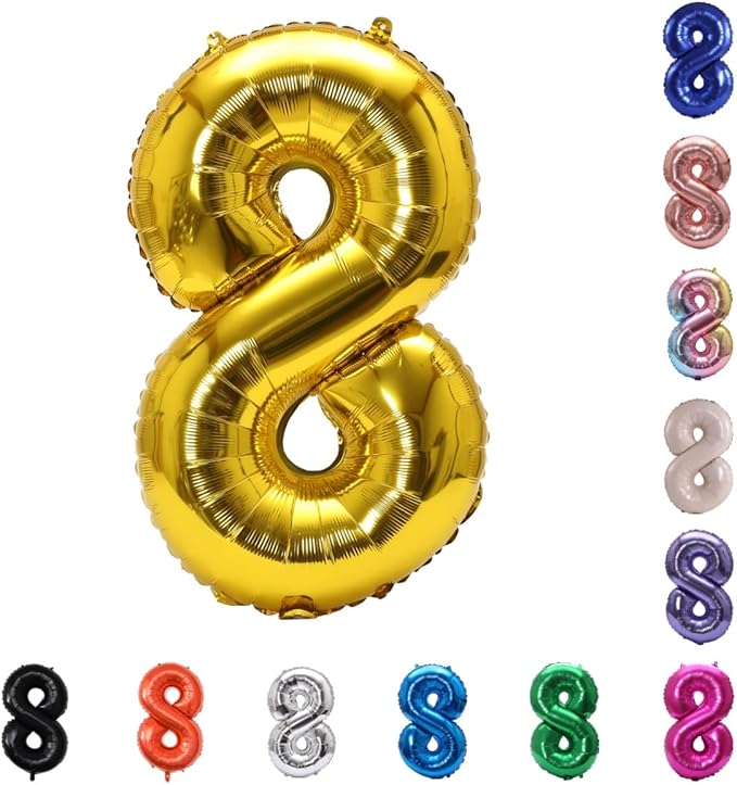 YPSelected 32 Inch Large Foil Helium Number Balloon Birthday Wedding Party 0-9 (Gold, 8)