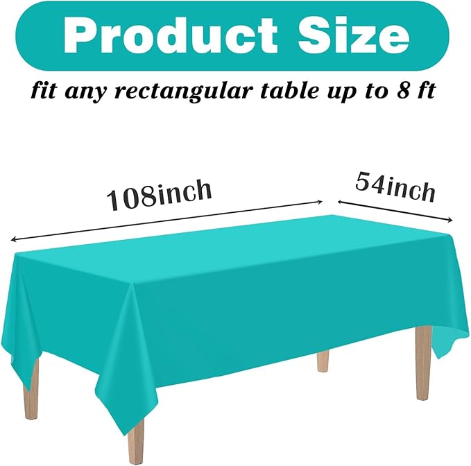 Kopokita 6PCS Teal Plastic Tablecloths 54 x 108 Inch, Disposable Table Cloths Rectangle Party Table Covers