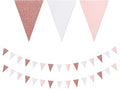 Pink-White Rose-Gold Party Decorations Banner - 2 Pack Valentines Mothers Day Engagement Baby Bridal Shower Paper Pennant Triangle Flags,Girl Birthday Bachelorette Wedding Bunting Lasting Surprise
