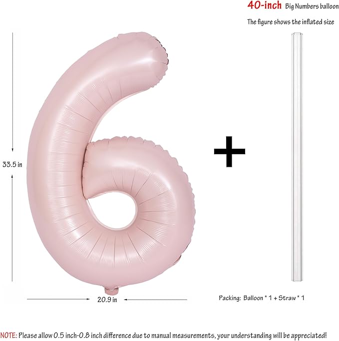 40 In Matte Pink Number Balloons Helium Foil Mylar Balloon Birthday Party banquet Decoration Digital 6