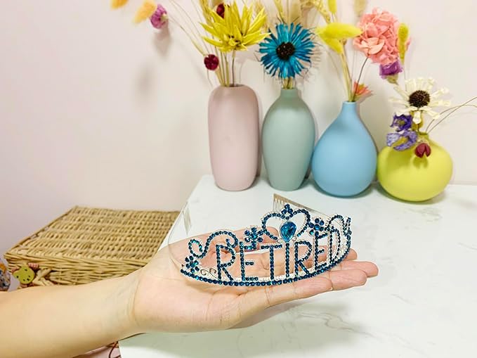 JETKONG Retirement Party Decorations Retired Tiara/Crown, Retired Sash for Women Retirement Gifts, Retirement Party Supplies, Gifts, Favors (Light Blue)