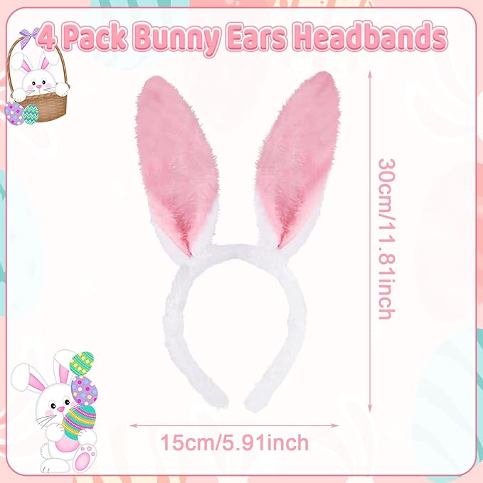CCINEE 12pcs Easter Bunny Ears Headbands, Plush Rabbit Ear Hairbands for Kid's Easter Treat Gifts Birthday Holiday Costume Party Favors