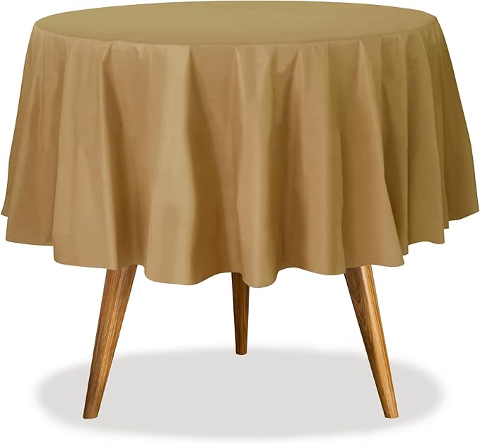 Party Dimensions Gold Disposable Plastic Tablecloth for Round Tables (36 Pack) Table Cloths for Parties, Events & Weddings, Indoors & Outdoors, 84 inches, Plastic Table Cover