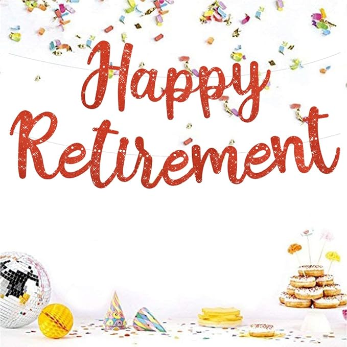 BEISHIDA Red Glitter Happy Retirement Banner - Pre-Strung Banner Decoration for Women & Man, Party Supplies
