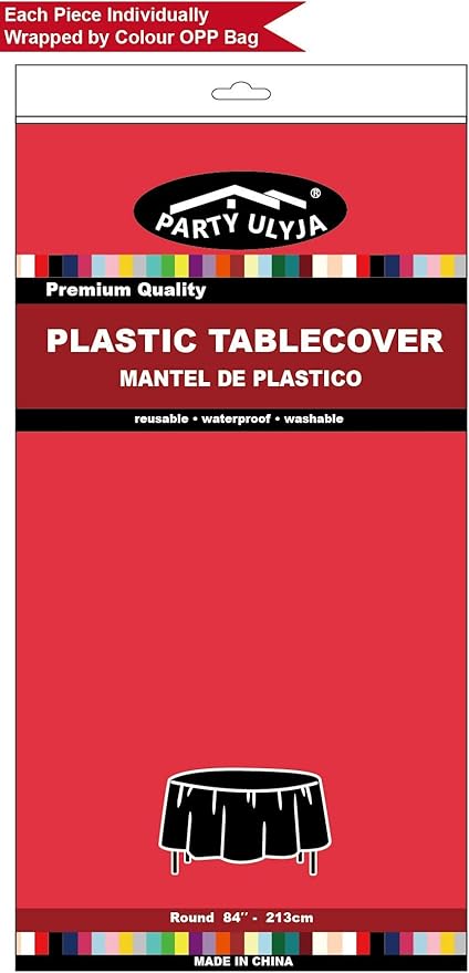 Red Plastic Tablecloths 2 Pack Ruby Disposable Table Covers 84 Inch Circle Bridal Shower Party Tablecovers PEVA Solid Table Cloths for Picnic Birthday Wedding Banquet Parties 6 ft Round Table Use