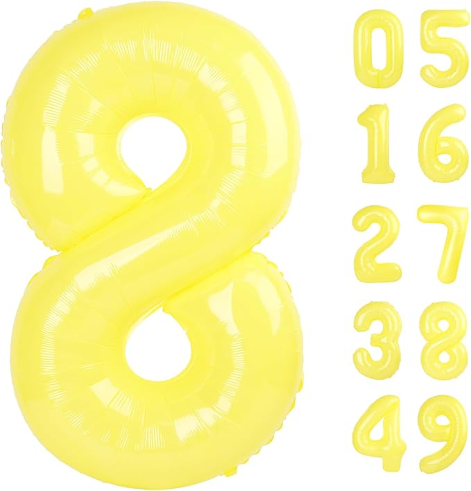 Yellow Foil Number 8 Balloon 40 Inch, Helium Mylar Eight Number 8 18 28 38 48 58 80 88 Birthday Balloons, 8th Yellow Women Men Wedding Anniversary, Graduations Party Supplies