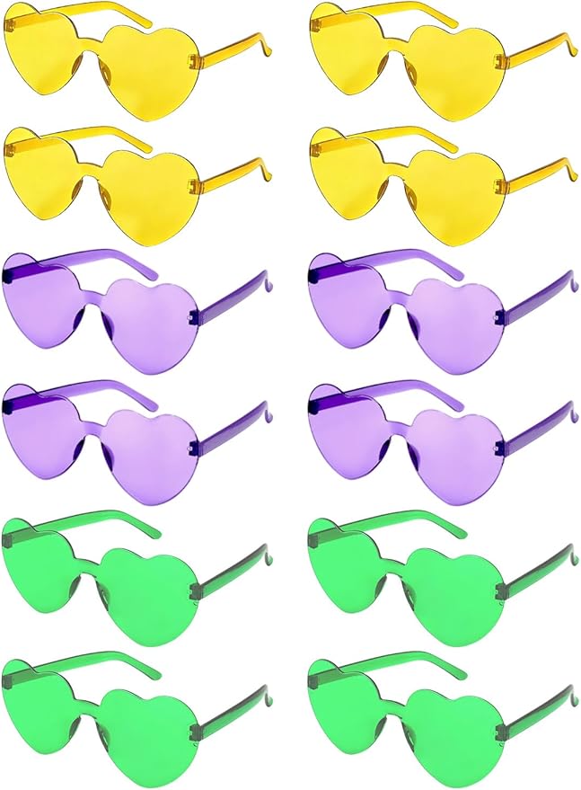 12 Pairs Heart Shaped Sunglasses Rimless Star Glasses for Men Women Party Favors Fun Colorful Glasses Accessories