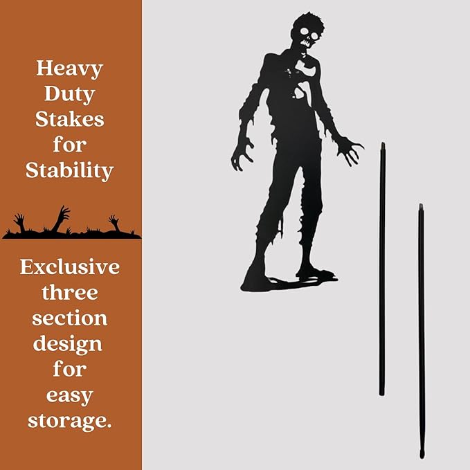 Clovers Garden 42" Tall Zombie Solid Metal Yard Stake (SET of 2) Halloween Outdoor Lawn Decoration Scene - Durable Weather Resistant Spooky Silhouette