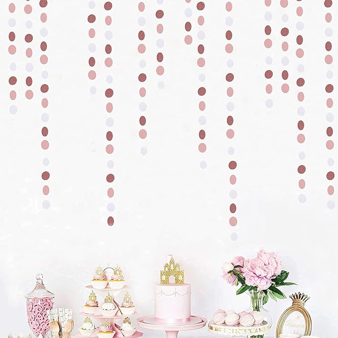 Rose-Gold Pink-White Party Decorations Paper-Garland - 52Ft Valentines Birthday Baby Bridal Shower Streamers Banner,Mothers Day Bachelorette Engagement Wedding Supplies Bunting Lasting Surprise