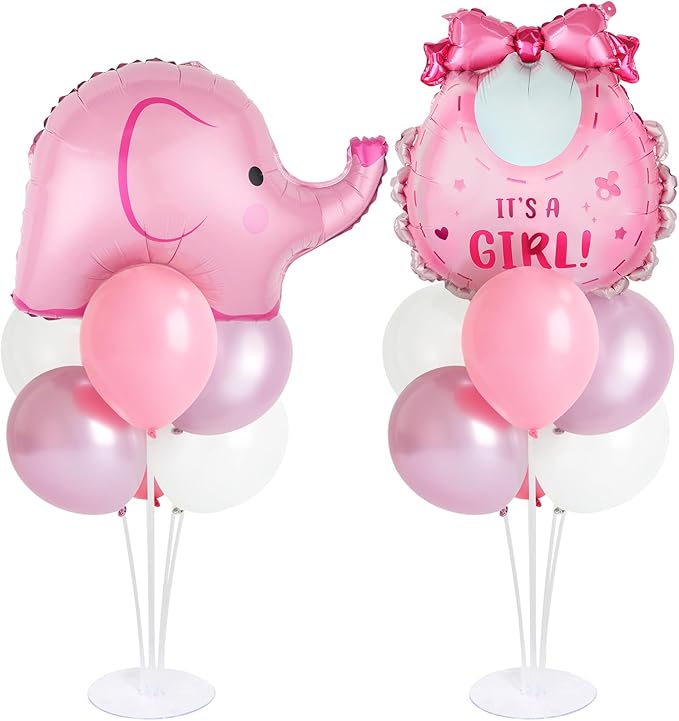 Elephant Baby Shower Decorations Party Balloons Stand Kit 2 Sets with Pink Elephant Foil Balloons Elephants It's a Girl Party Balloon Centerpieces for Tables for Girl Baby Shower Birthday Decorations