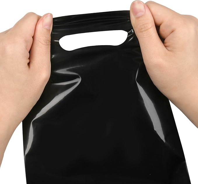 100 PCS Black Small Gift Bags, 6"x8" Merchandise Bags for Small Businesses, Goodie Bags Party Favor Bags for Kids, Treat Bag Retail Bag with Handle for Kids Birthday, Christmas