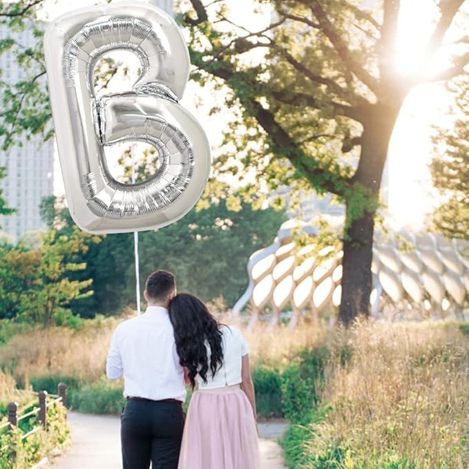 TONIFUL 40 Inch Silver Letter B Balloons - Big Foil Mylar Helium Balloons for 2026 New Year Eve Graduation Wedding Baby Shower Birthday Party & Anniversary Decorations
