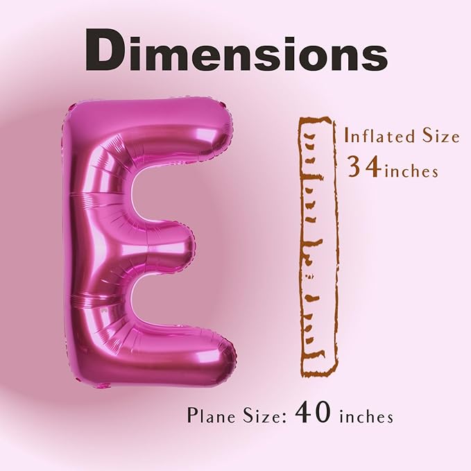 SUWEN 40 Inch Hot Pink Large E Letter Balloons Big Foil Helium Letter Balloons A-Z Jumbo Mylar Happy Birthday Party Decorations for Woman Anniversary Party Supplies