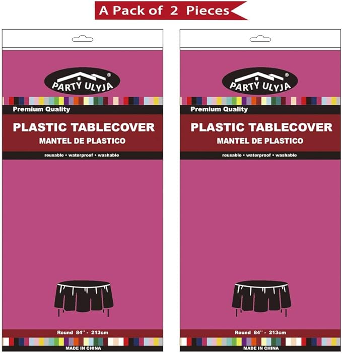 PARTY ULYJA Hot Pink Plastic Tablecloths 2 Pack Fuchsia Disposable Table Covers 84 Inch Circle Magenta Birdal Shower PEVA Cerise Table Cloths for Picnic Birthday Wedding's 6 ft Round Table Use