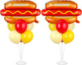 Hot Dog Party Balloons Stand Kit 2 Sets with 2 Food Shaped Foil Balloons Picnic Burger Themed Balloon Centerpiece for Tables for BBQ Birthday Party Supplies Baby Shower Hot Dog Themed Decorations