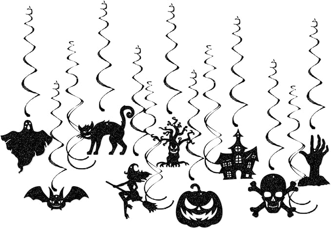 Halloween Black Creepy Vintage Party Decorations - 13Pcs Hanging Streamers Garland,Bat Witch Ghost Swirl Ceiling Outdoor Indoor Wall Decor Party Props,Porch Room Scary Supplies Hugtmr