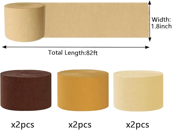 We Moment Brown Crepe Paper Streamers Party Streamer 6 Rolls Boho Rustic Wedding Party Decorations Streame for Baby Shower Gender Neutral Birthday Party Decorations(1.8 in x 82 Ft/Roll)