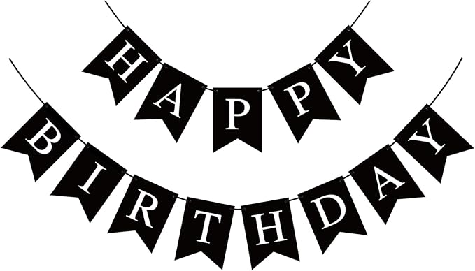 Hooqict Black Happy Birthday Banner Sign for Backdrop Black Birthday Decorations for Men Women Party Supplies Wall Door Banner Garland Bunting Flag