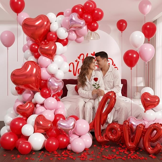 Valentines Day Balloons Garland Arch Kit - 161Pcs Different Size Red Pink White Balloons with Heart and LOVE Foil Balloon for Valentine's Day Galentine's Day Anniversary Party Decorations
