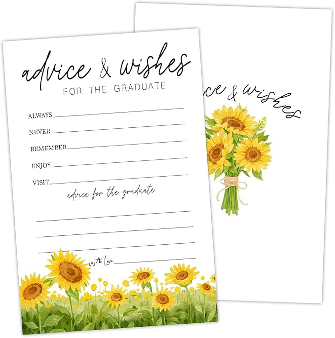 Sunflower Advice and Wishes Cards for the Graduate Cards 4x6 Inch Sunflower Grad Party Game Card 20 Pcs Double Sided Grad Advice and Wishes Card for Graduation Party Decoration for College Y439