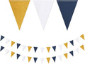 Navy-Blue White-Gold Party Decorations Banner - 2 Pack Men Birthday Graduation 2026 Glitter Sprinkles Paper Pennant Triangle Flags, Fathers Day Wedding Baby Bridal Shower Bunting Lasting Surprise