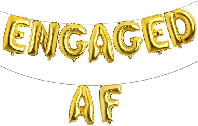 16 inch multicolored Engaged AF Balloon Letters Banner Engagement Party Decorations Supplies (Gold)