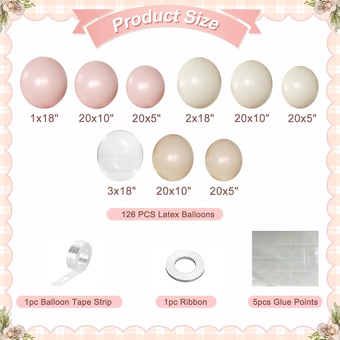 Dusty Pink Balloon Arch Kit 126 Pcs Pink and Sand White Balloon Arch Garland Kit for Wedding Birthday Baby Shower Gender Reveal Decorations