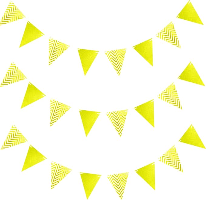 Pennant Banner Flags 24 Pcs Big Metallic Mirrored, 26 Ft Gold Wave Pattern Cardboard Triangle Banner, Party Birthday Wedding Nurse Graduation Holiday Wall Decorations, Festive Supplies